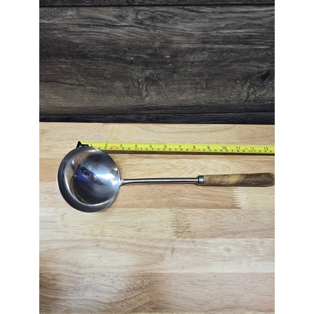 Vintage Stainless Steel Soup Ladle with Wooden Handle 13.5 Inch Kitchen Tool